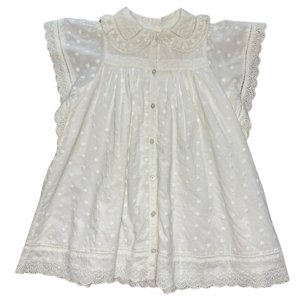 Robe pour mariage baptême Tila en coton plumetis et guipures blanche louise-Misha-enbouclekids