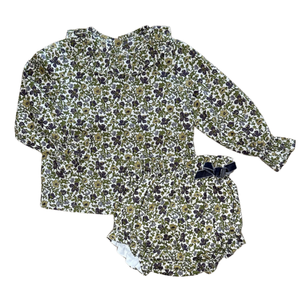 Ensemble-Manolia blouse et bloomer imprimé fleurs Amaia kids pour enbouclekids