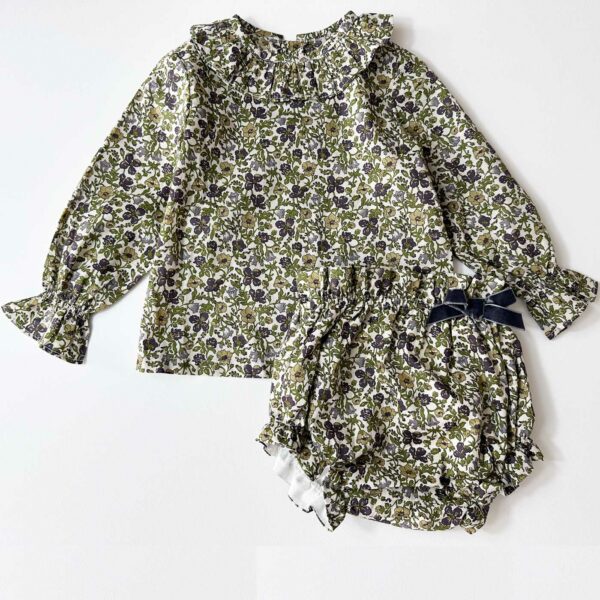 Ensemble-Manolia blouse et bloomer imprimé fleurs Amaia kids pour enbouclekids