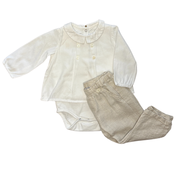 Tenue de baptême tartine et chocolat garçon chemise body pantalon en lin enbouclekids