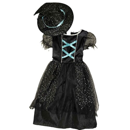 Costume de sorcière enfant noir et turquoise