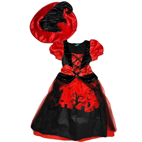 Robe-de-sorciere rouge, noir 5-7 ans Halloween